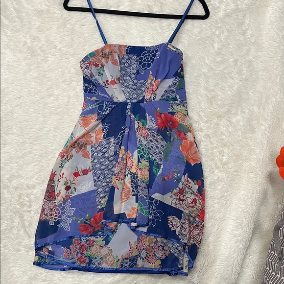 Rinascimento Blue and Multicolor Floral Mini Dress - Picture 1 of 6